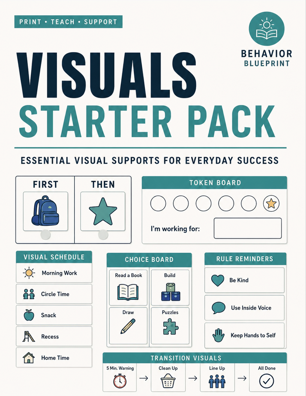Visuals Starter Pack: 35+ printable behavior support tools you can use today